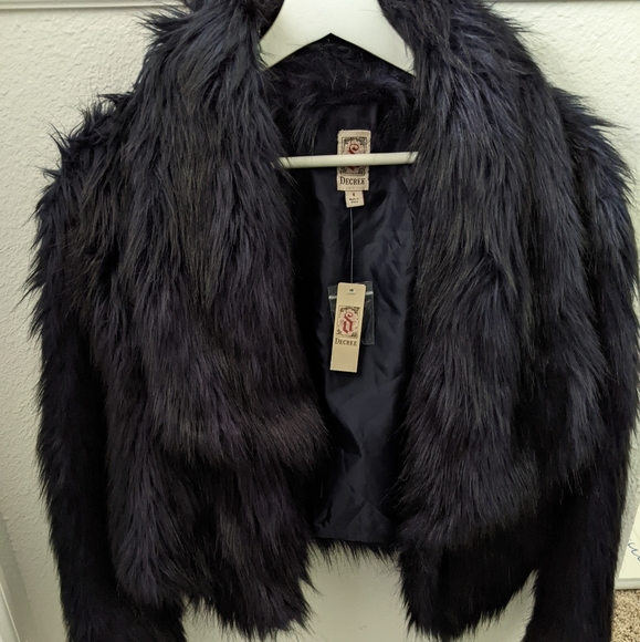 Decree Jackets & Blazers - Decree Navy/ Black Faux Fur Jacket  Size Small